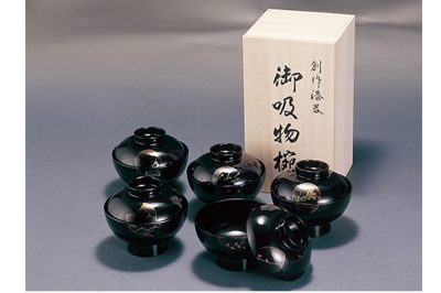 御殿吸物椀 黒 小夜(5客木箱入)
