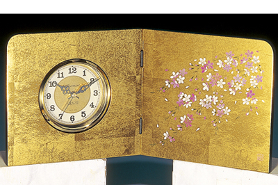屏風時計 金箔貼 しだれ桜