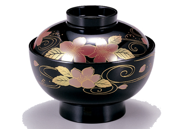 吸物椀 三越型 黒 山茶花(5客入) 木質